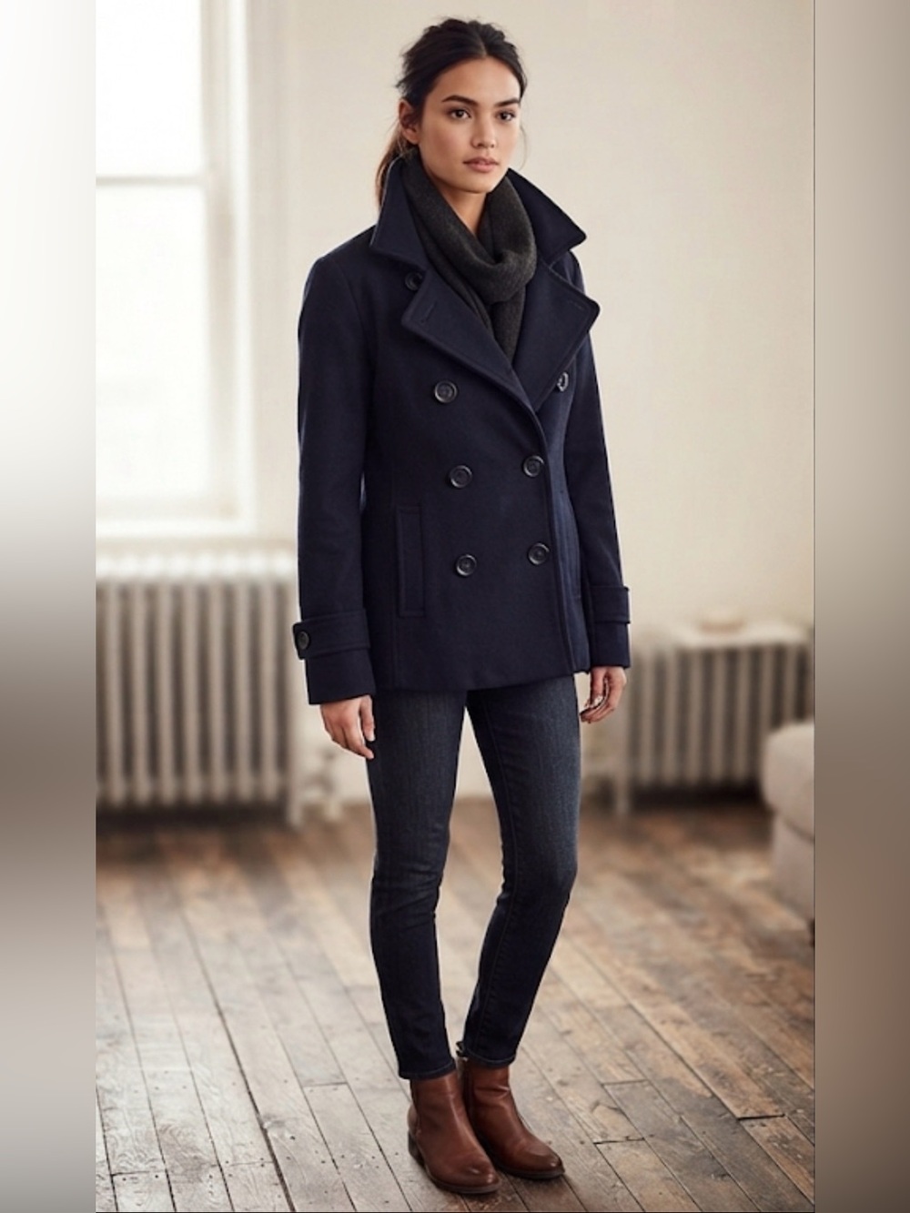 American Eagle Navy Blue Double-Breasted Peacoat Jacket Size Large